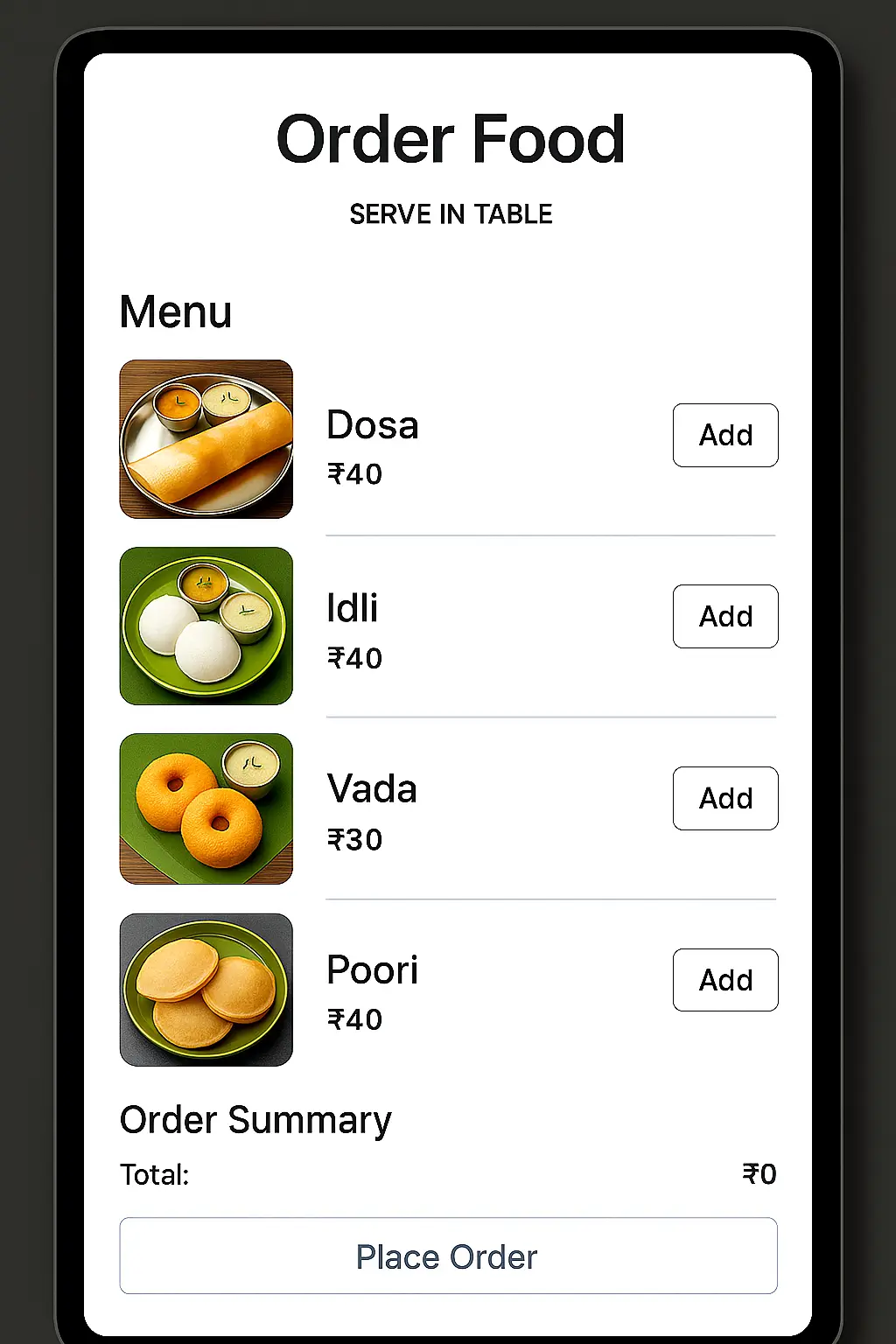 Food Order & Serve Application